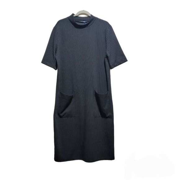 Zara Woman Pinstriped Mock Neck Midi Dress Size M - Picture 2 of 9